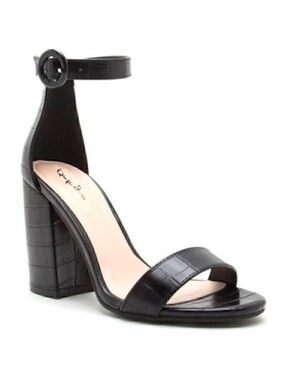 Qupid Black Crocodile-Embossed Ankle Strap Block Heels Multiple Sizes Office NWT